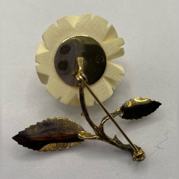 Vintage Signed Beau Sterling Carved Celluloid Rose Brooch Pin 1940s - Picture 8 of 8